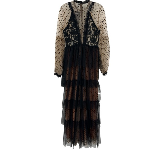 Giffniseti NWT Mesh Polkadot Whimsygoth Witchy Fairy Black Cream FlowyMaxi Dress - Picture 6 of 15